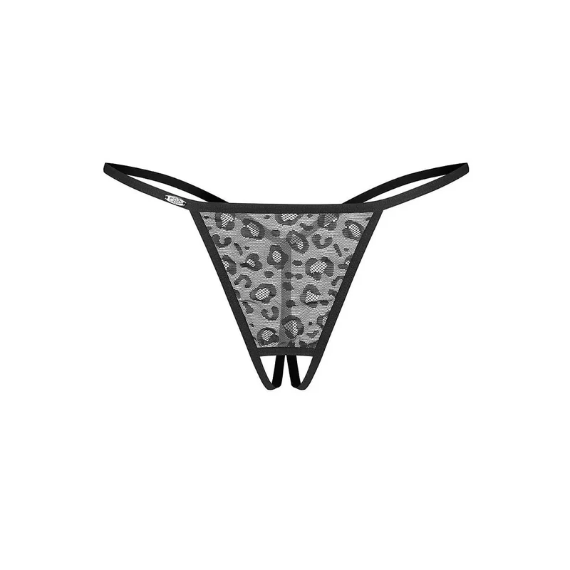 pack 2 strings femmes entrejambe ouvert dentelle motif animalier Obsessive
