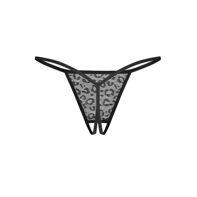pack 2 strings femmes entrejambe ouvert dentelle motif animalier Obsessive