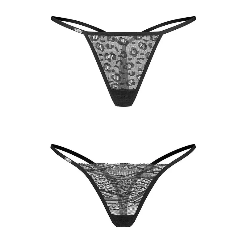 ensemble 2 strings noirs dentelle animal print femmes Clara élégance
