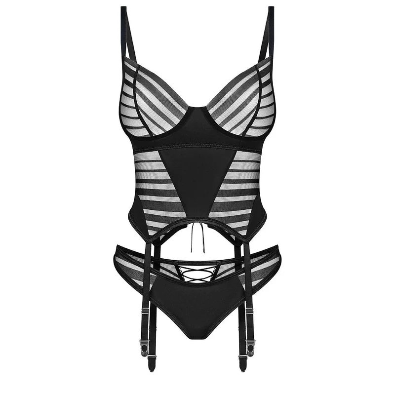 ensemble lingerie moderne corset string motif géométrique ajustable féminin luxueux