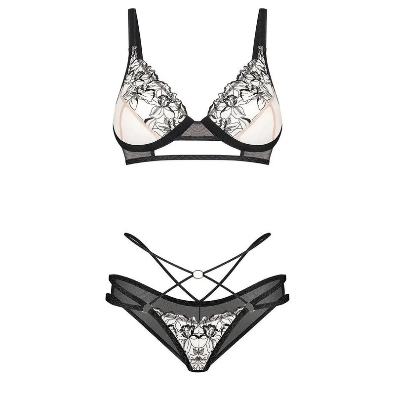 soutien-gorge string broderie florale transparence Vila Blanes lingerie féminine élégante