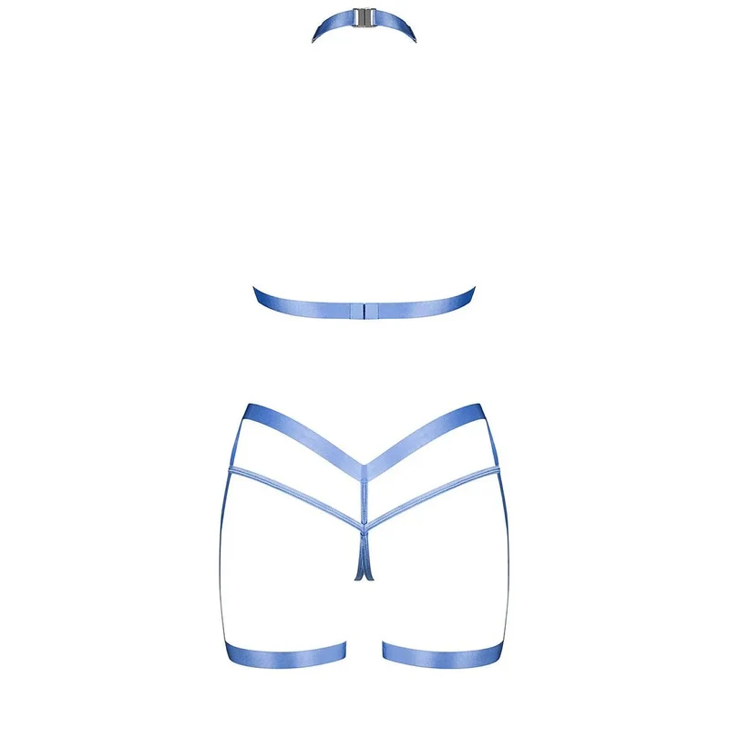 Ensemble lingerie audacieuse moderne accents argentés harnais ouvert Obsessive