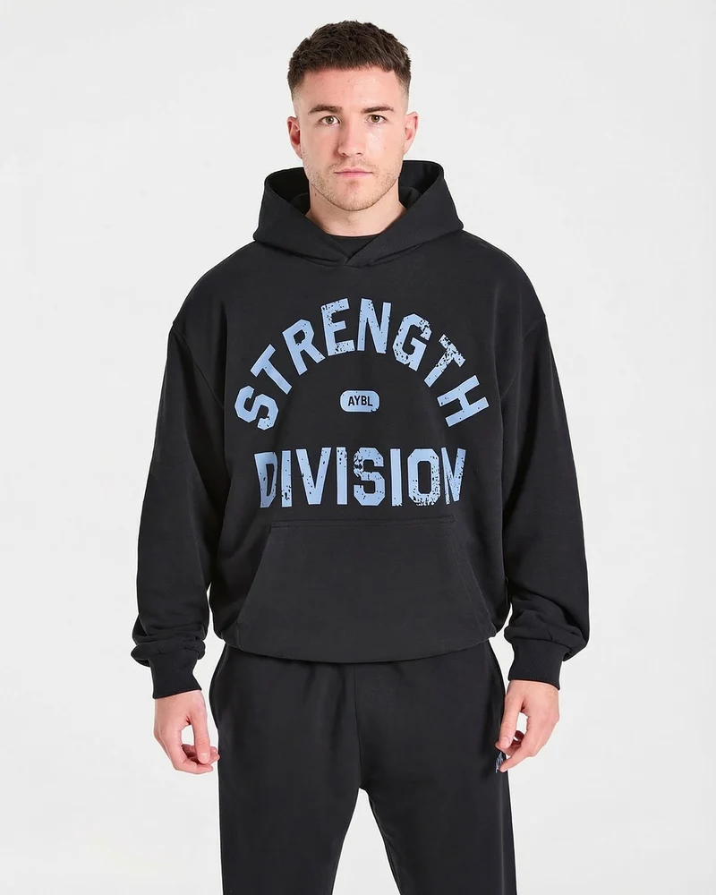 Strength Division Oversized Hoodie - Noir/Bleu