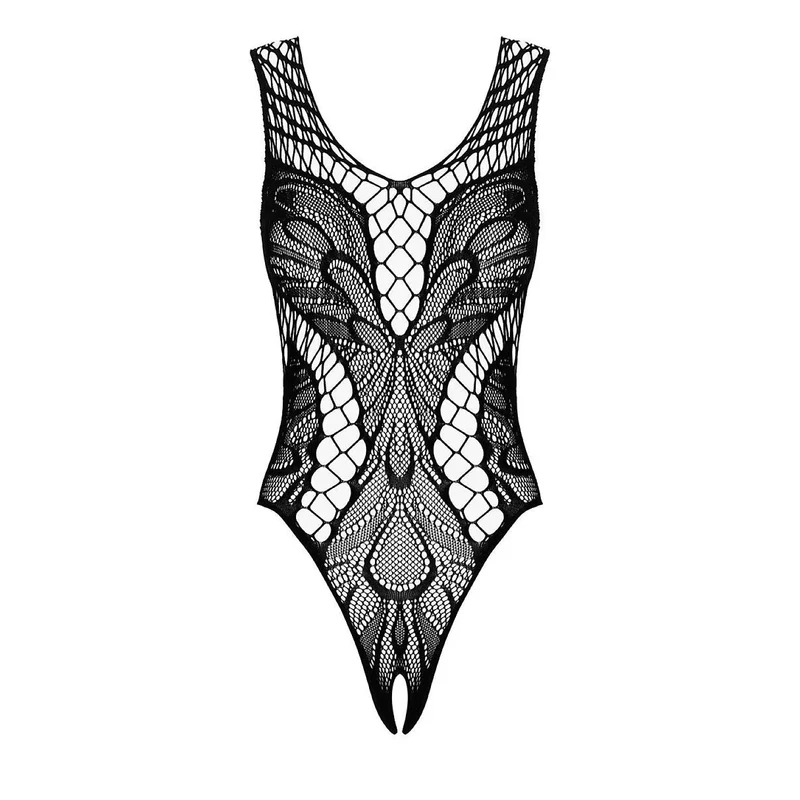 Body sensuel ouvert motif filet élasthanne nylon femme ajustement parfait