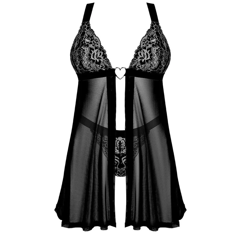 ensemble babydoll dentelle cœur métallique ajustable sensuelle élégante féminine