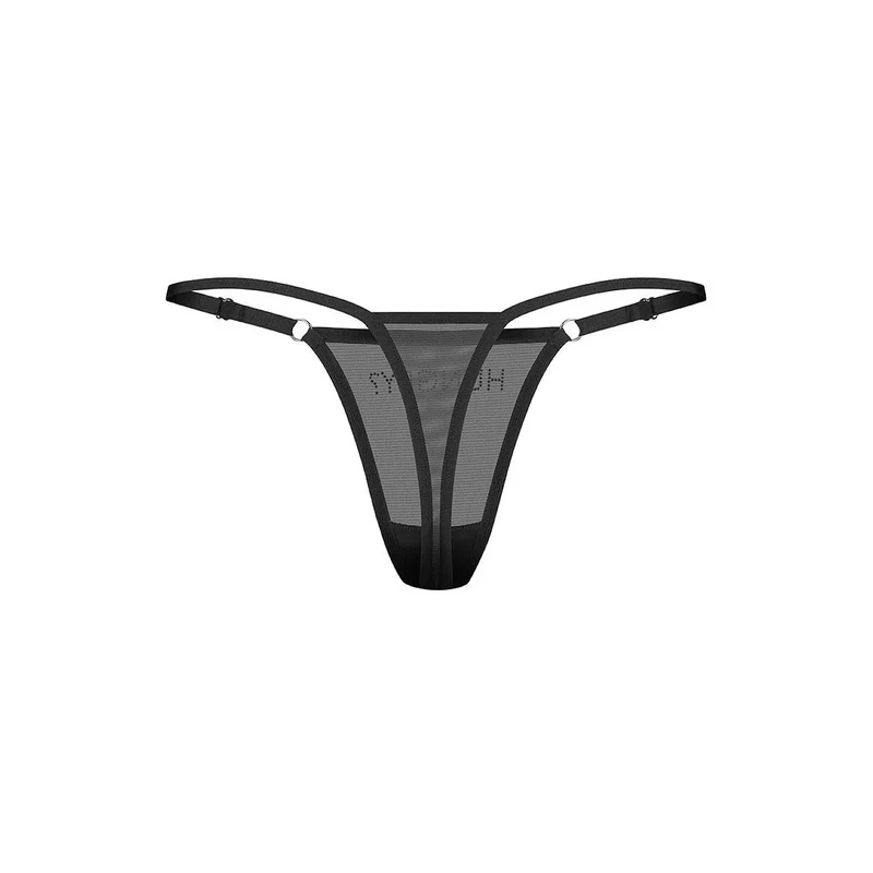 Strings lingerie moderne zircone logo brillant maille transparente ajustable Violami Hungry