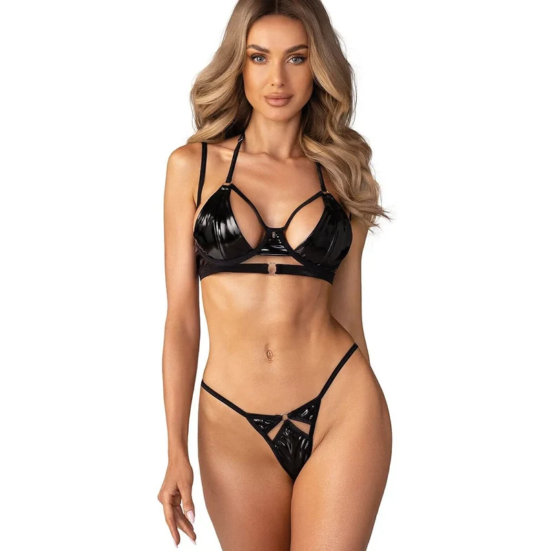 Ensemble lingerie sensuelle latex effet wet look femme élégante Keira Lise