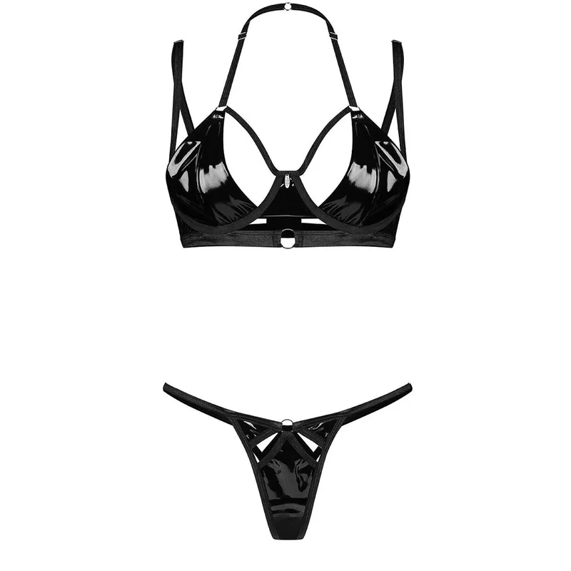 Ensemble lingerie sensuelle latex effet wet look femme élégante Keira Lise