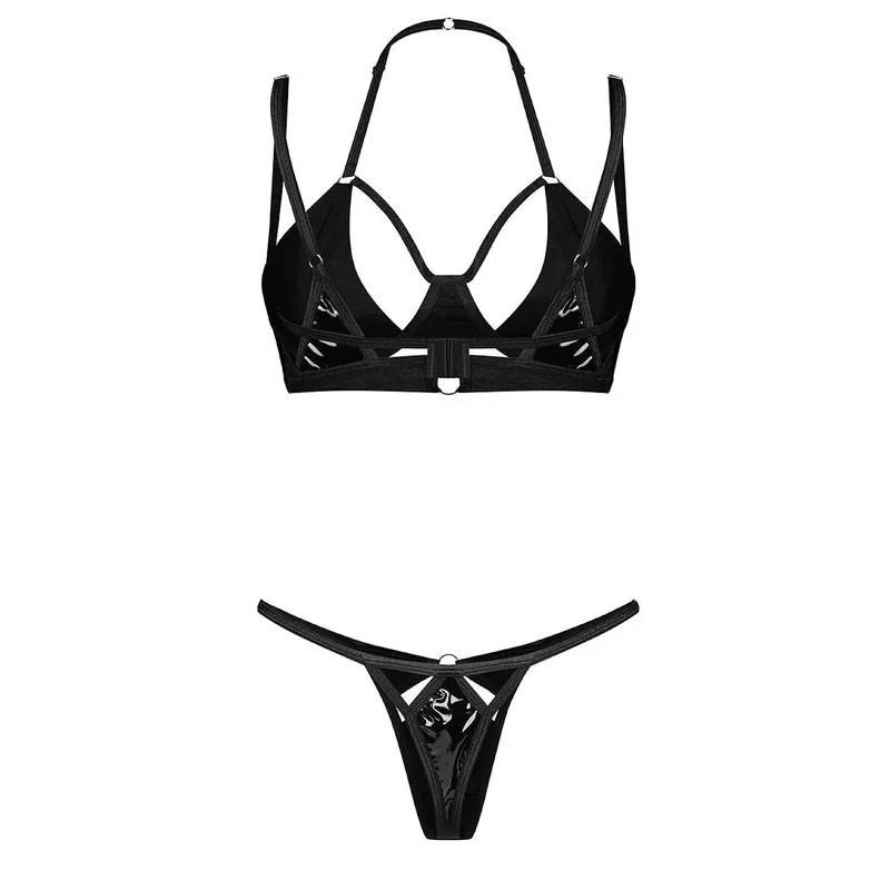 Ensemble lingerie sensuelle latex effet wet look femme élégante Keira Lise