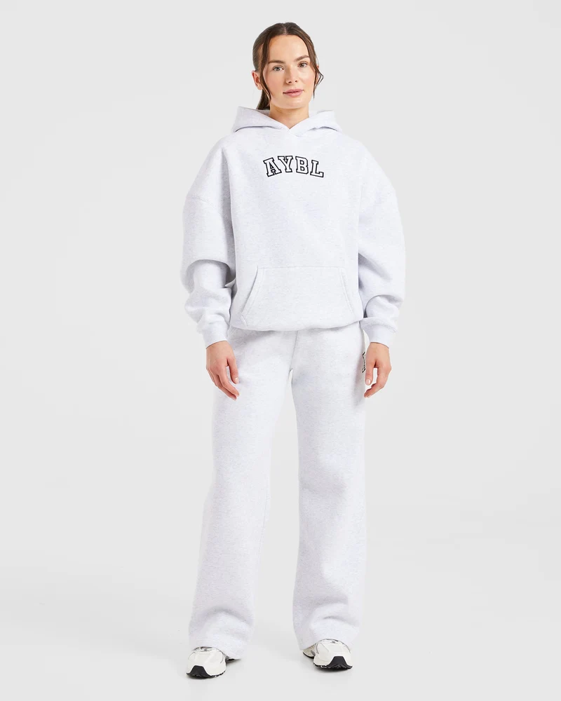 Varsity Embroidered Oversized Hoodie - Heather Grey