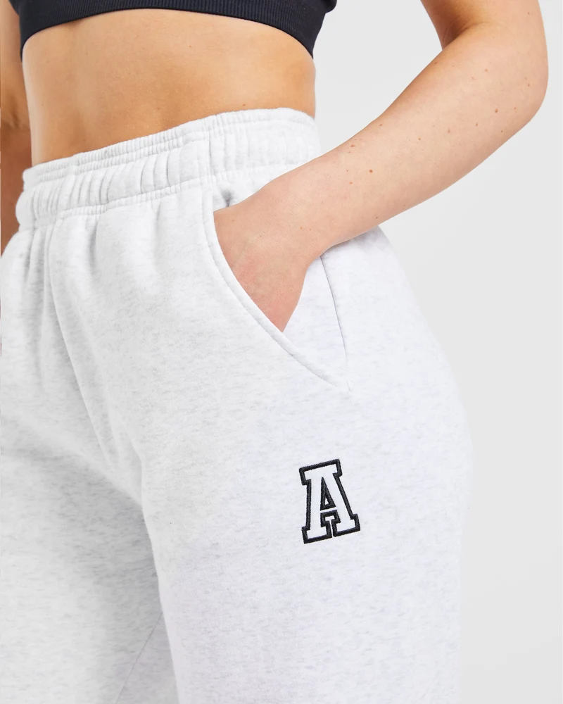 Varsity Embroidered Oversized Straight Leg Joggers - Heather Grey