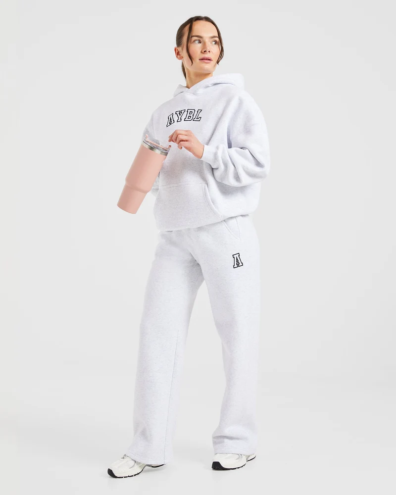 Varsity Embroidered Oversized Straight Leg Joggers - Heather Grey