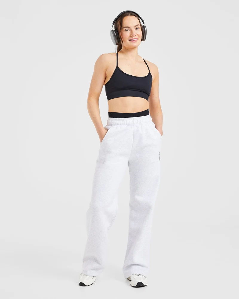 Varsity Embroidered Oversized Straight Leg Joggers - Heather Grey