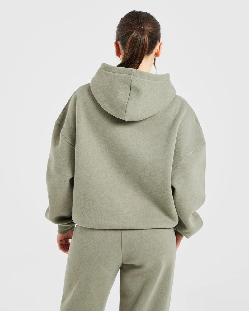 Varsity Embroidered Oversized Hoodie - Muted Olive
