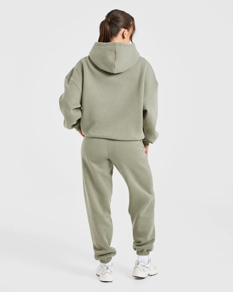 Varsity Embroidered Oversized Hoodie - Muted Olive