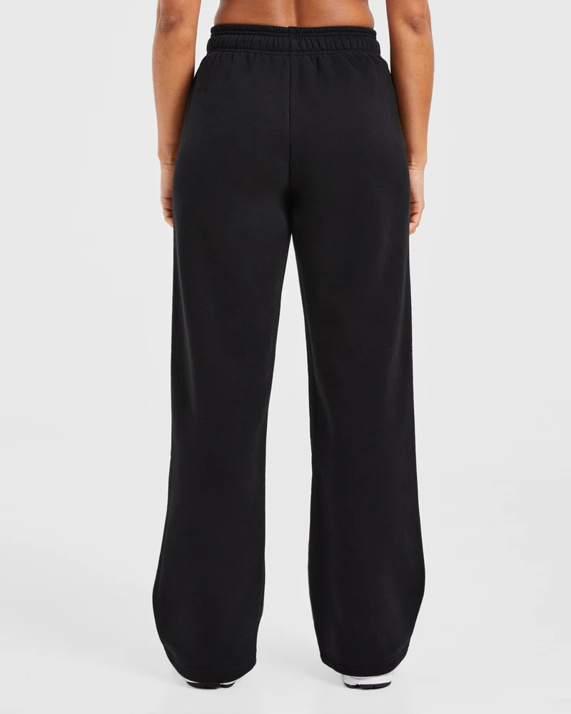 Varsity Embroidered Oversized Straight Leg Joggers - Black