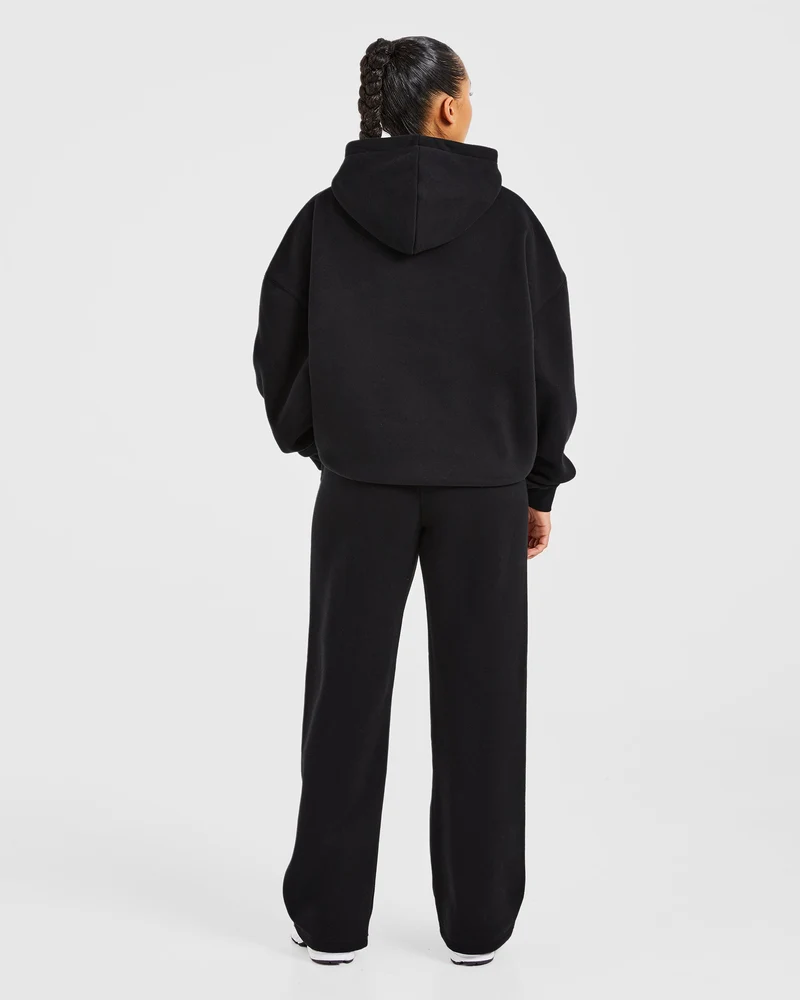 Varsity Embroidered Oversized Straight Leg Joggers - Black