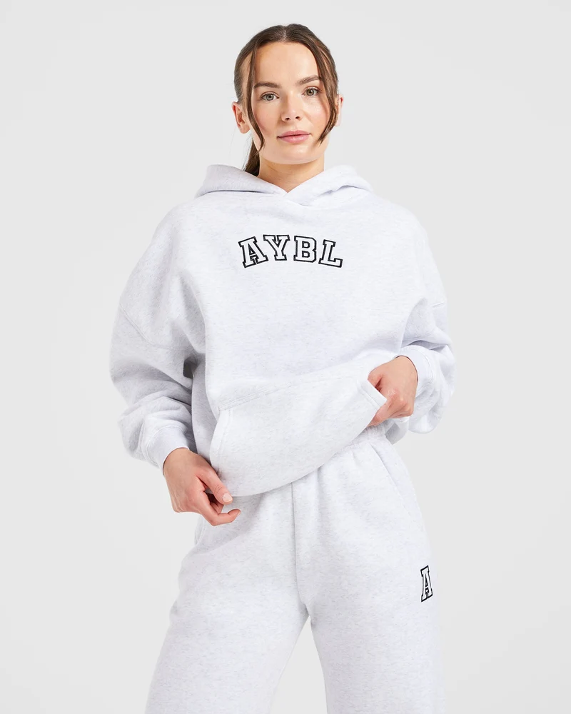 Varsity Embroidered Oversized Hoodie - Heather Grey