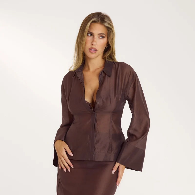 Chemise Ajustée Transparente - Chocolat