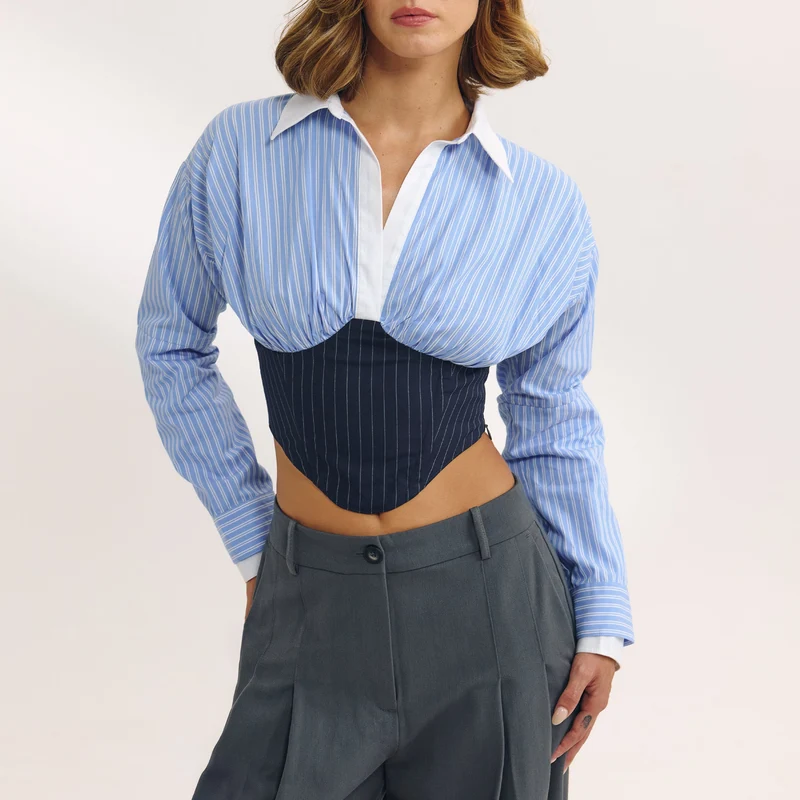 Chemise Bustier à Manches Longues - Bleu