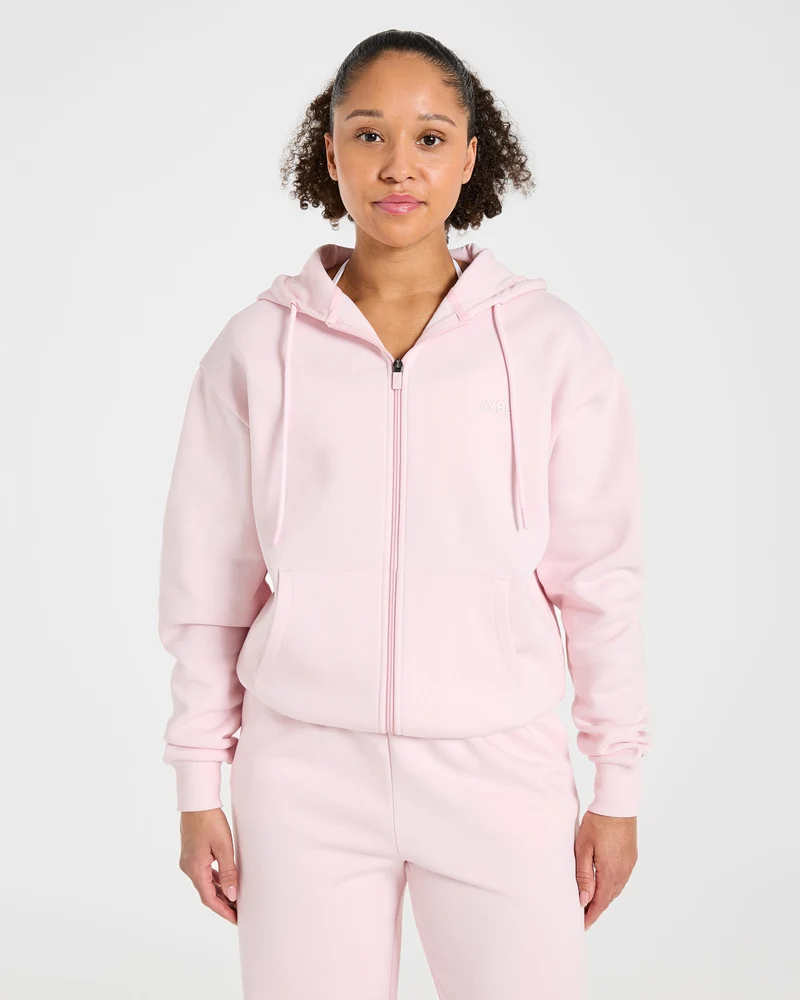 Lifestyle Oversized Zip Up Hoodie - Pastel Rose