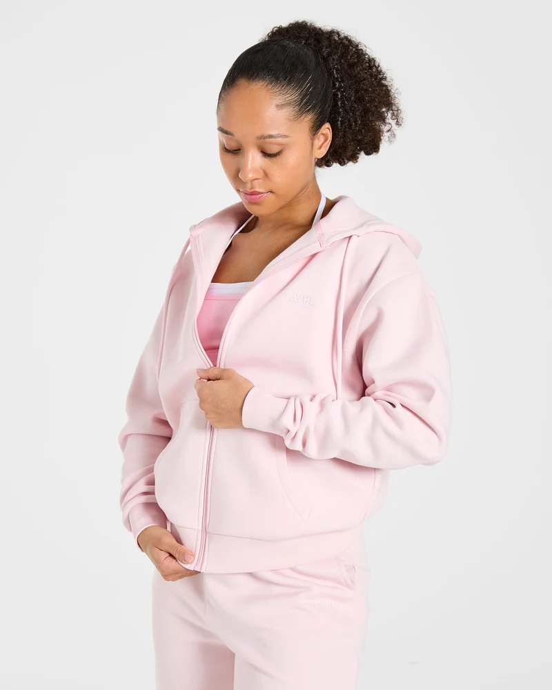 Lifestyle Oversized Zip Up Hoodie - Pastel Rose