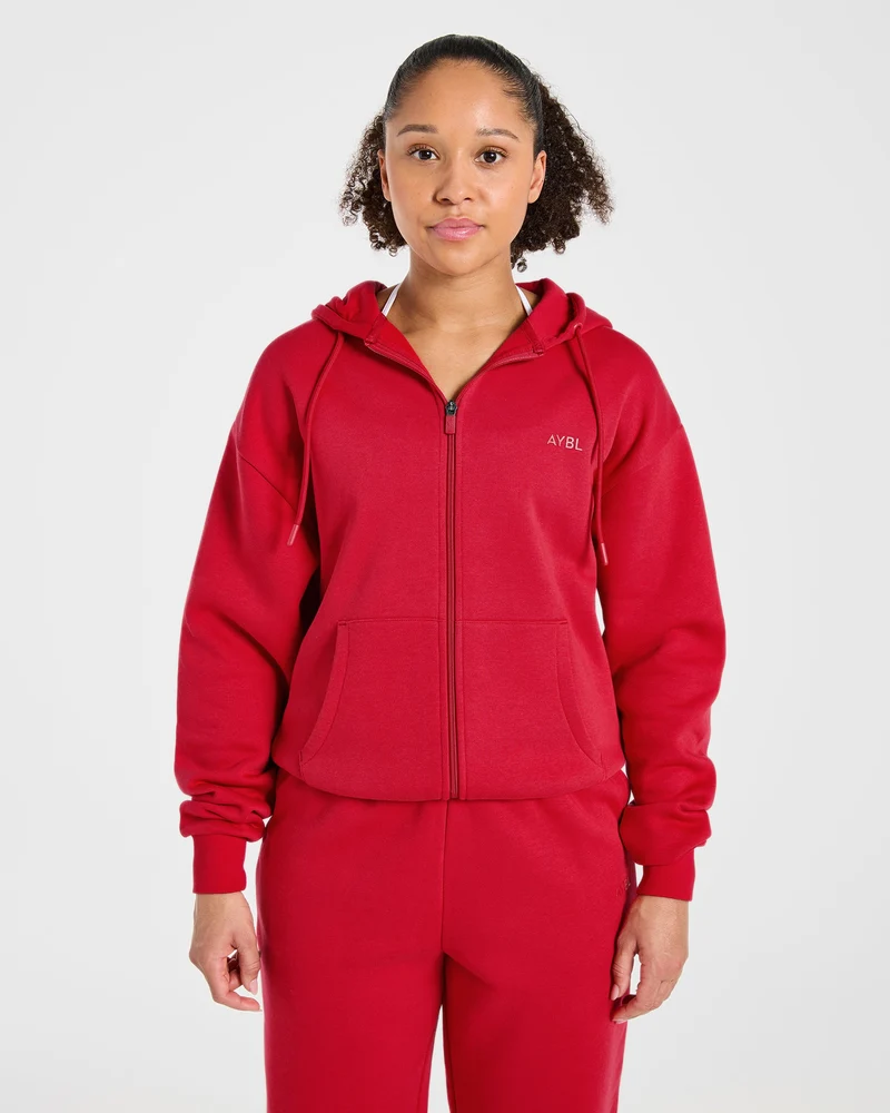 Lifestyle Oversized Zip Up Hoodie - Rouge