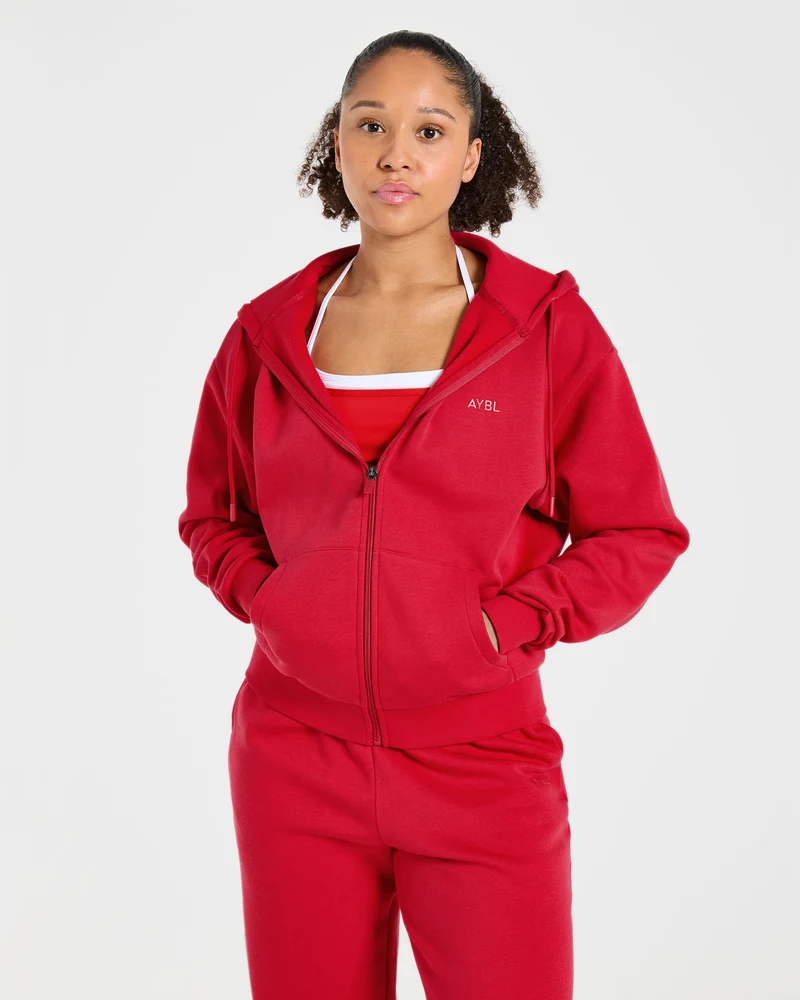 Lifestyle Oversized Zip Up Hoodie - Rouge