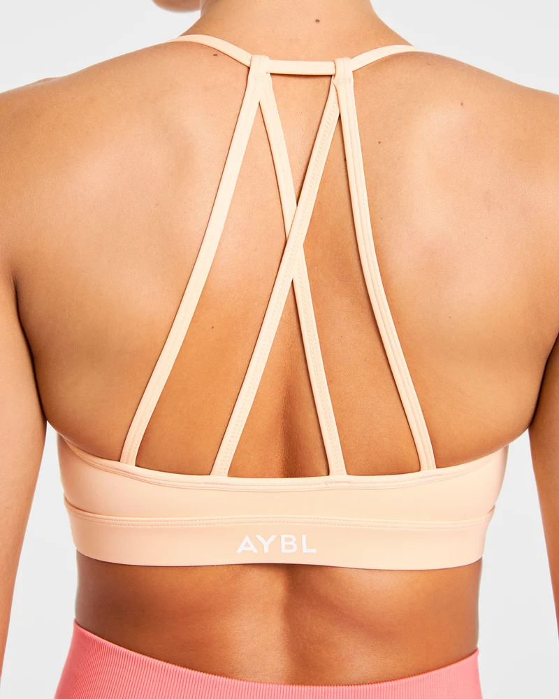 Essential V Neck Strappy Sports Bra - Pastel Peach