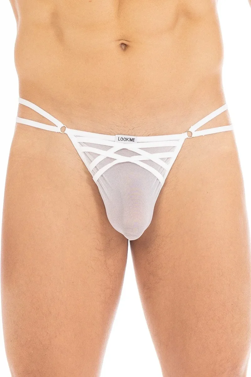 Lingerie Homme String Blanc Transparent Polyamide Élasthanne Extensible Confortable Sexy Élégant Bandes Opaques Devant Liens Côtés Anneaux Tailles Couleurs Séduction