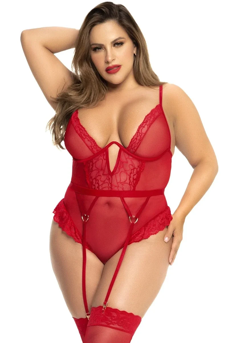 Body grande taille rouge sexy élégant bretelles réglables porte jarretelles ajustables nylon elasthanne doux extensible
