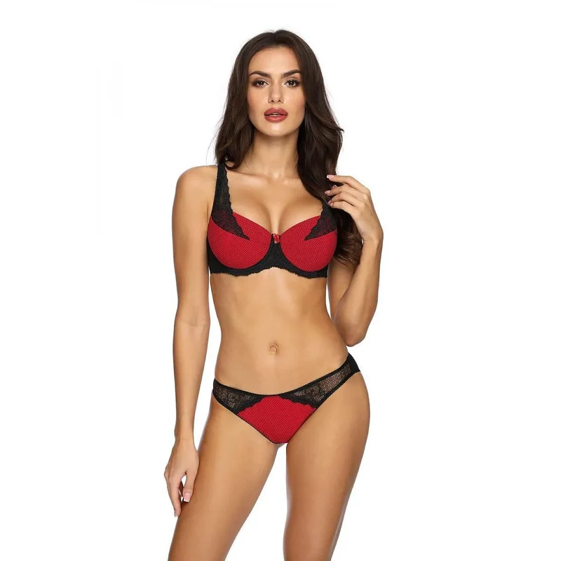 Strings model 197936 Vena lingerie érotique élégante maille rouge dentelle noire maintien optimal taille S M L XL
