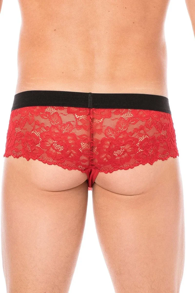 mini culotte dentelle rouge confortable douceur élégance motif floral fin poche opaque maintien élasticité polyester élasthanne coupe soignée chic soirée