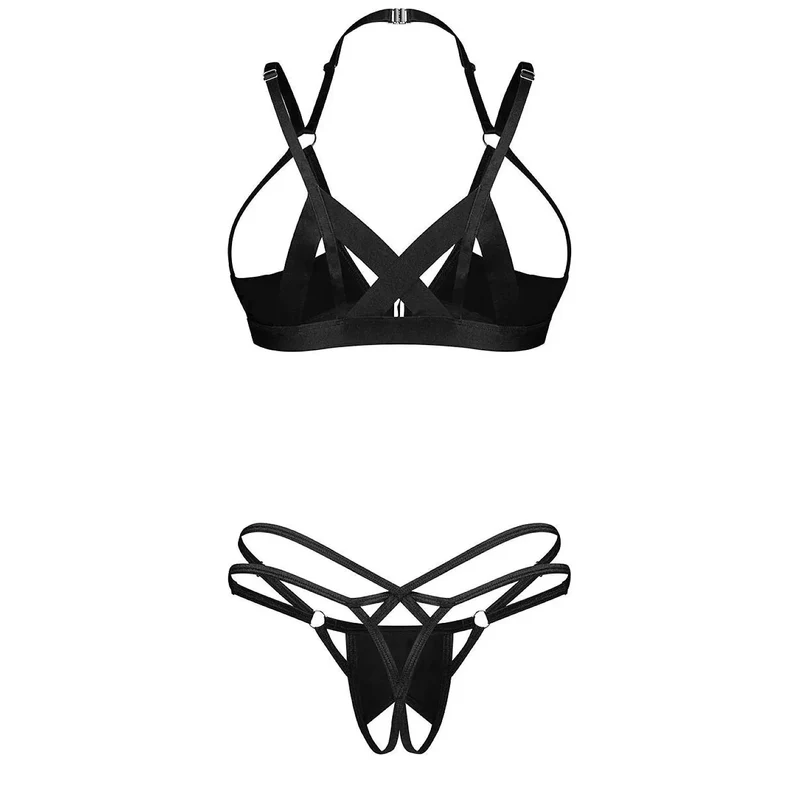 Ensemble lingerie moderne wet look latex sexy bandes réglables Keira Lise