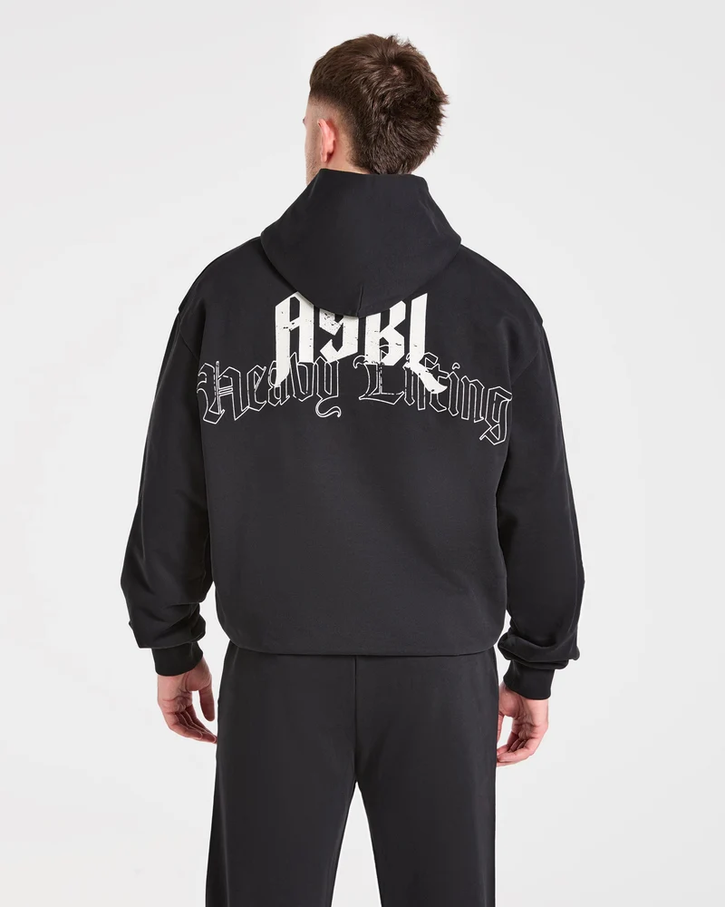 Heavy Lifting Gothic Oversized Hoodie - Noir/Off Blanc