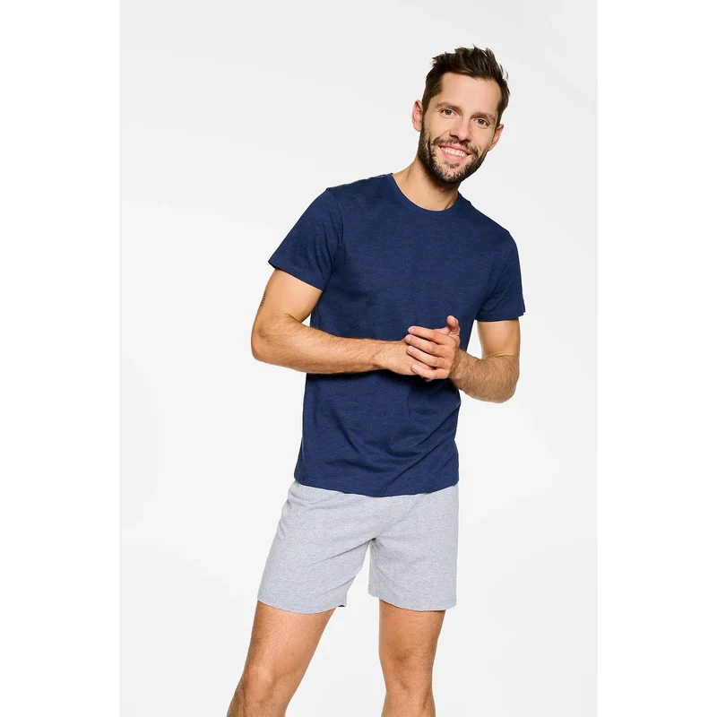 Pyjama homme Henderson 164524 style sexy lingerie confortable deux pièces coton marine gris clair