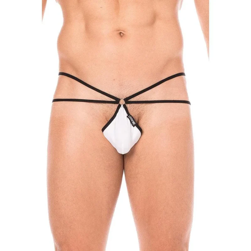 string homme ficelle blanc très échancré poche goutte mini sexy confortable polyamide elasthanne sensation luxe séduisant