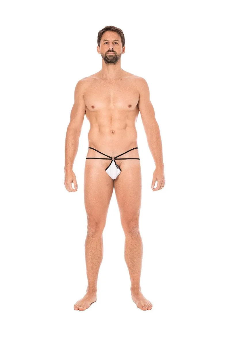 string homme ficelle blanc très échancré poche goutte mini sexy confortable polyamide elasthanne sensation luxe séduisant