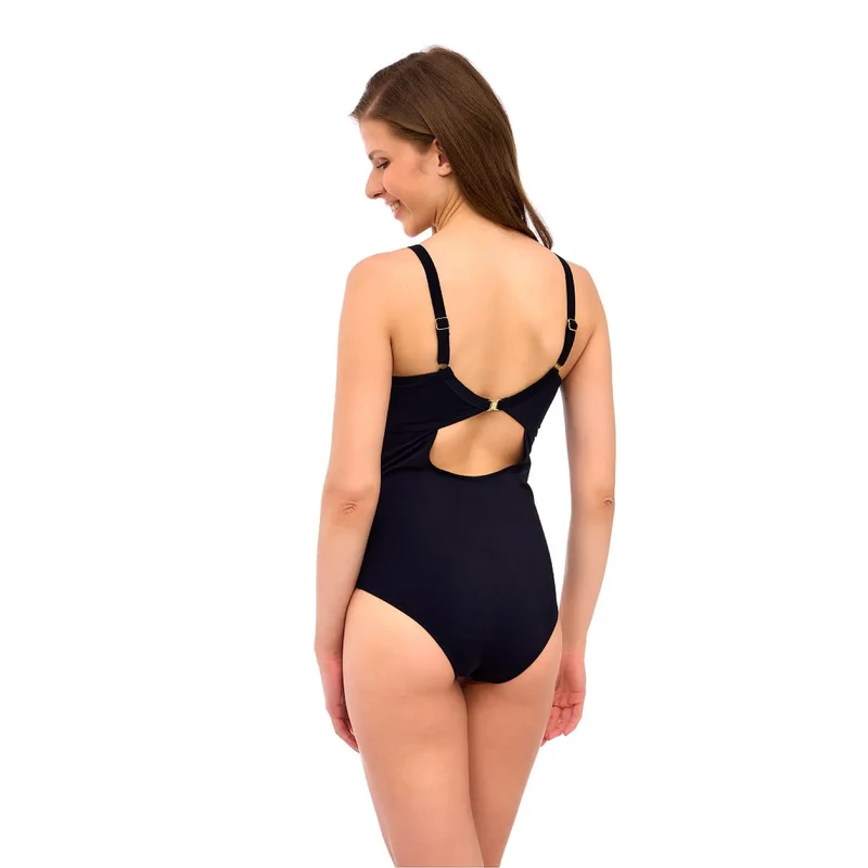 Maillot de bain une pièce Lupo Line 213207 Lucia Big soft 1 imprimé floral noir coupe amincissante bretelles réglables bonnets souples armatures soutien confort plage piscine été