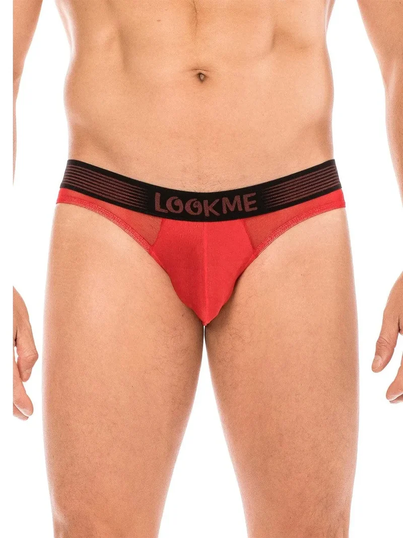 slip rouge résille transparente ceinture élastique logo Lookme sensuel moderne élégant confortable polyamide elasthanne maintien ajustement