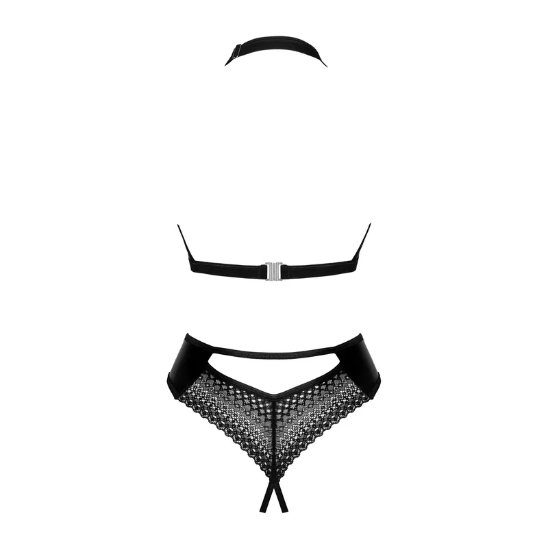 Teddy ouvert noir Norides bretelles réglables dentelle séduisante entrejambe ouverte seins exposés fermeture éclair argentée tissu brillant provocant
