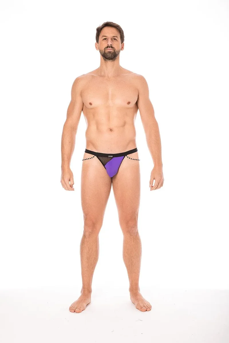 string violet homme sexy élégant confortable doux seconde peau style branché charme opacité filet cordelettes polyamide elasthanne collection urbaine