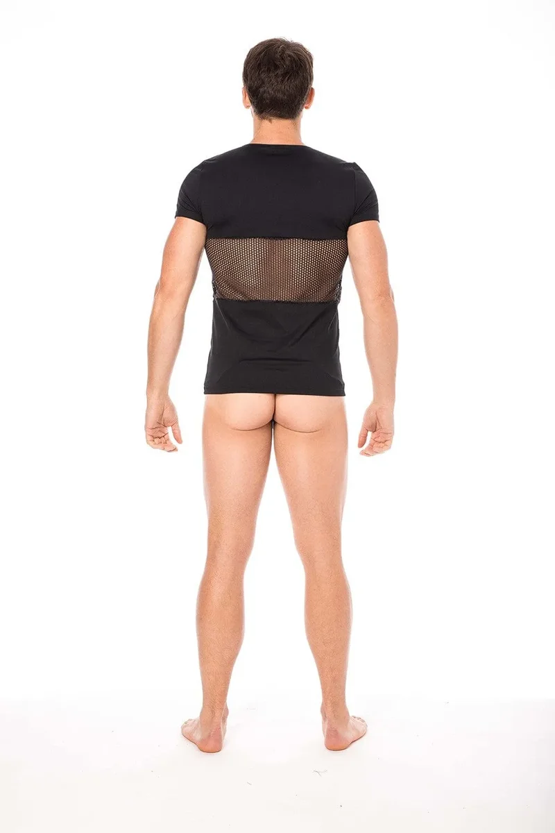 teeshirt noir sexy urbain ajusté opaque polyamide élasthanne extensible deux fermetures éclair poitrine filet discret séduisant confortable durable