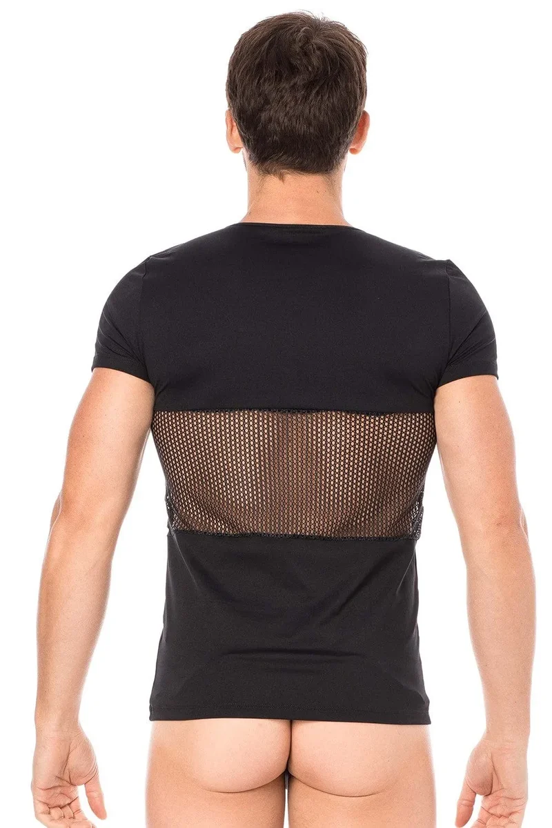 teeshirt noir sexy urbain ajusté opaque polyamide élasthanne extensible deux fermetures éclair poitrine filet discret séduisant confortable durable