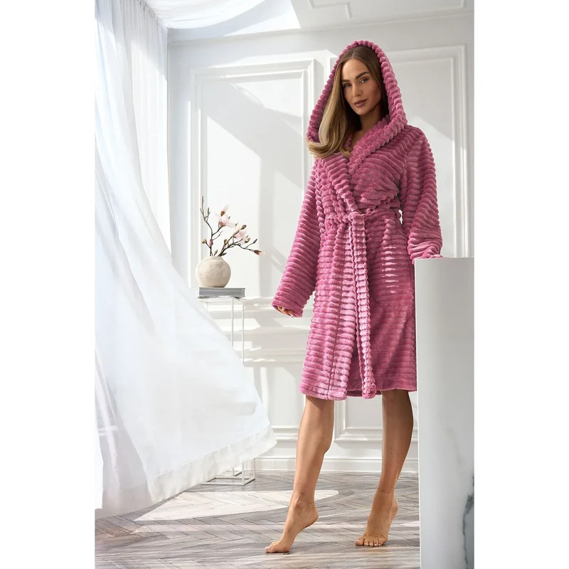 Peignoir L&L collection model 217117 confort élégance lingerie femme bain détente Polyester tailles S M L XL rose vibrant