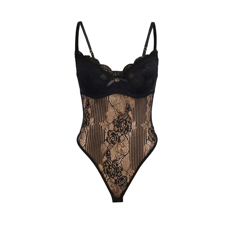 body dentelle noire rehausseur confortable élégant sensuel séduisant délicat floral extensible nylon élasthanne entrejambe ouvert audacieuse glamour soyeux