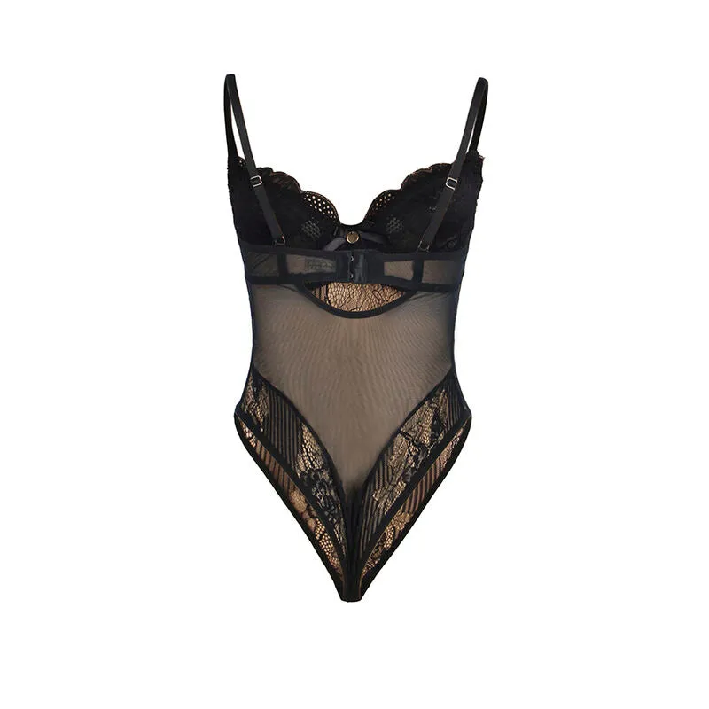 body dentelle noire rehausseur confortable élégant sensuel séduisant délicat floral extensible nylon élasthanne entrejambe ouvert audacieuse glamour soyeux