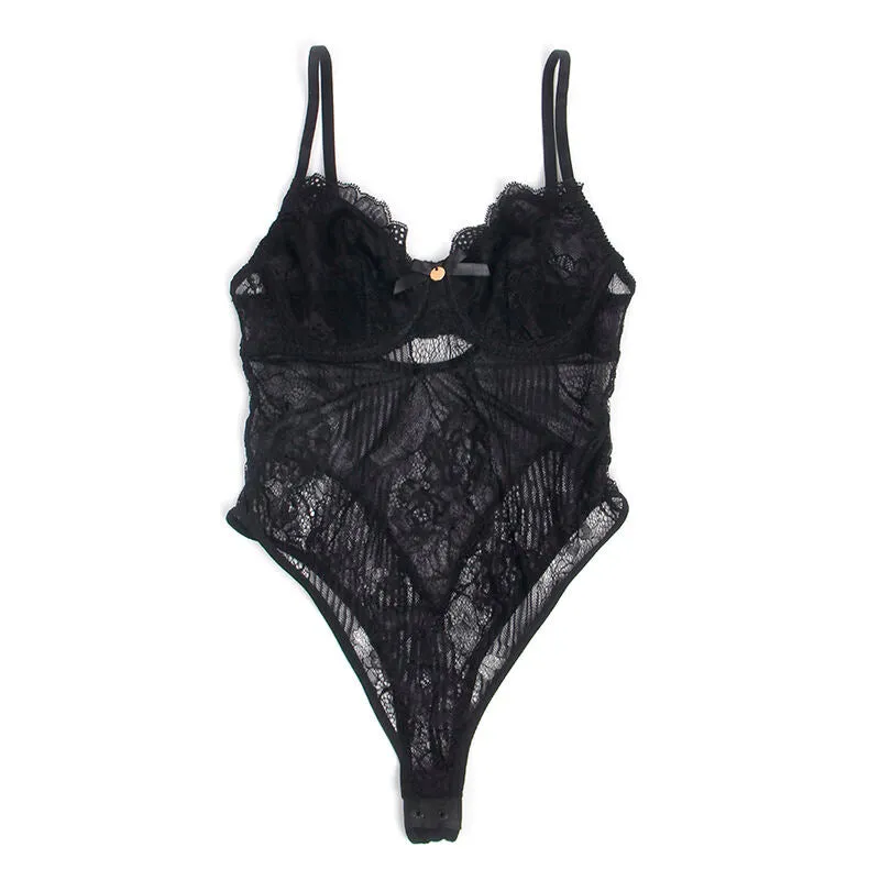 body dentelle noire rehausseur confortable élégant sensuel séduisant délicat floral extensible nylon élasthanne entrejambe ouvert audacieuse glamour soyeux