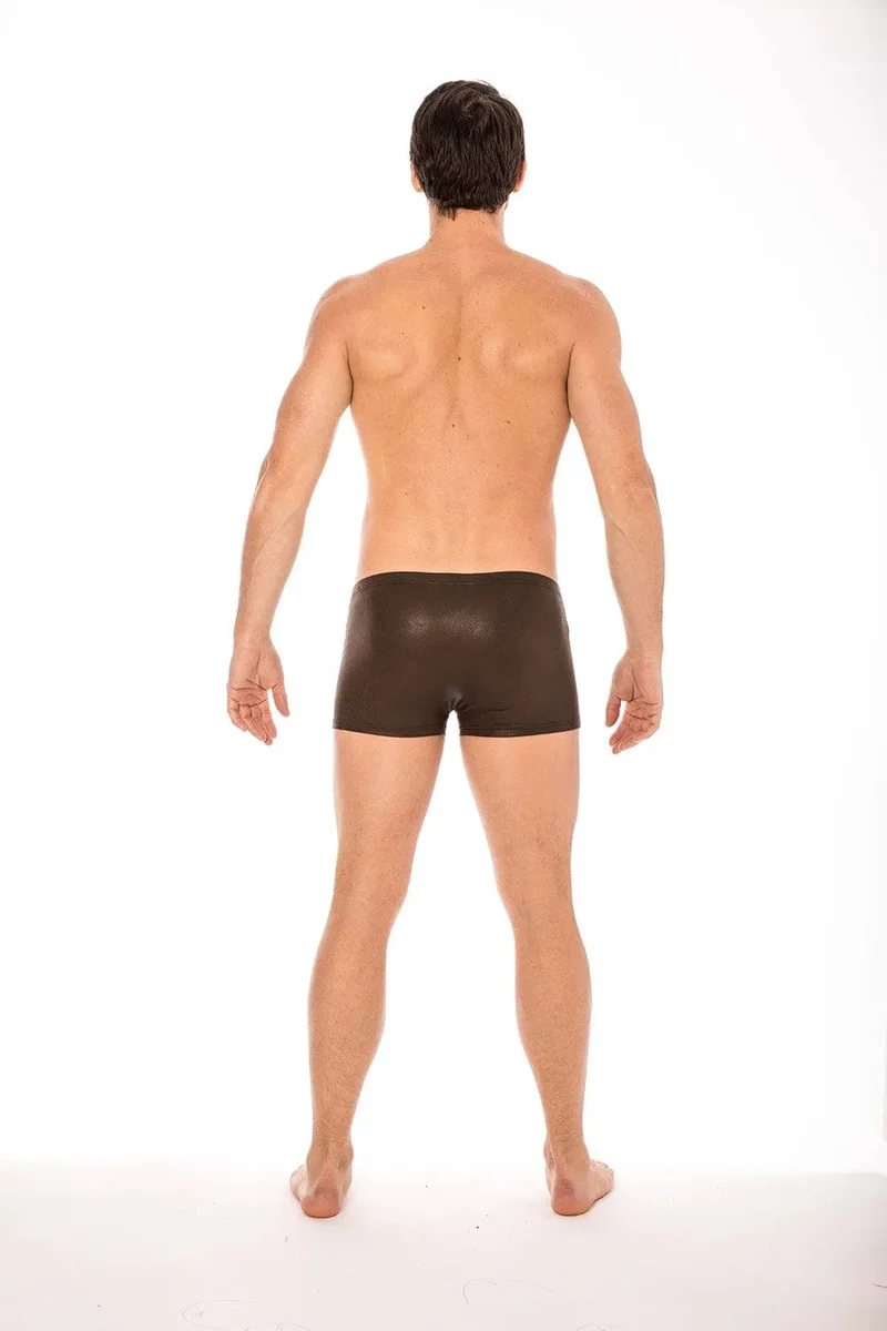 boxer noir simili cuir effet mouillé sensuel rock viril confortable souple extensible ajusté maintien durable polyester élasthanne élégant