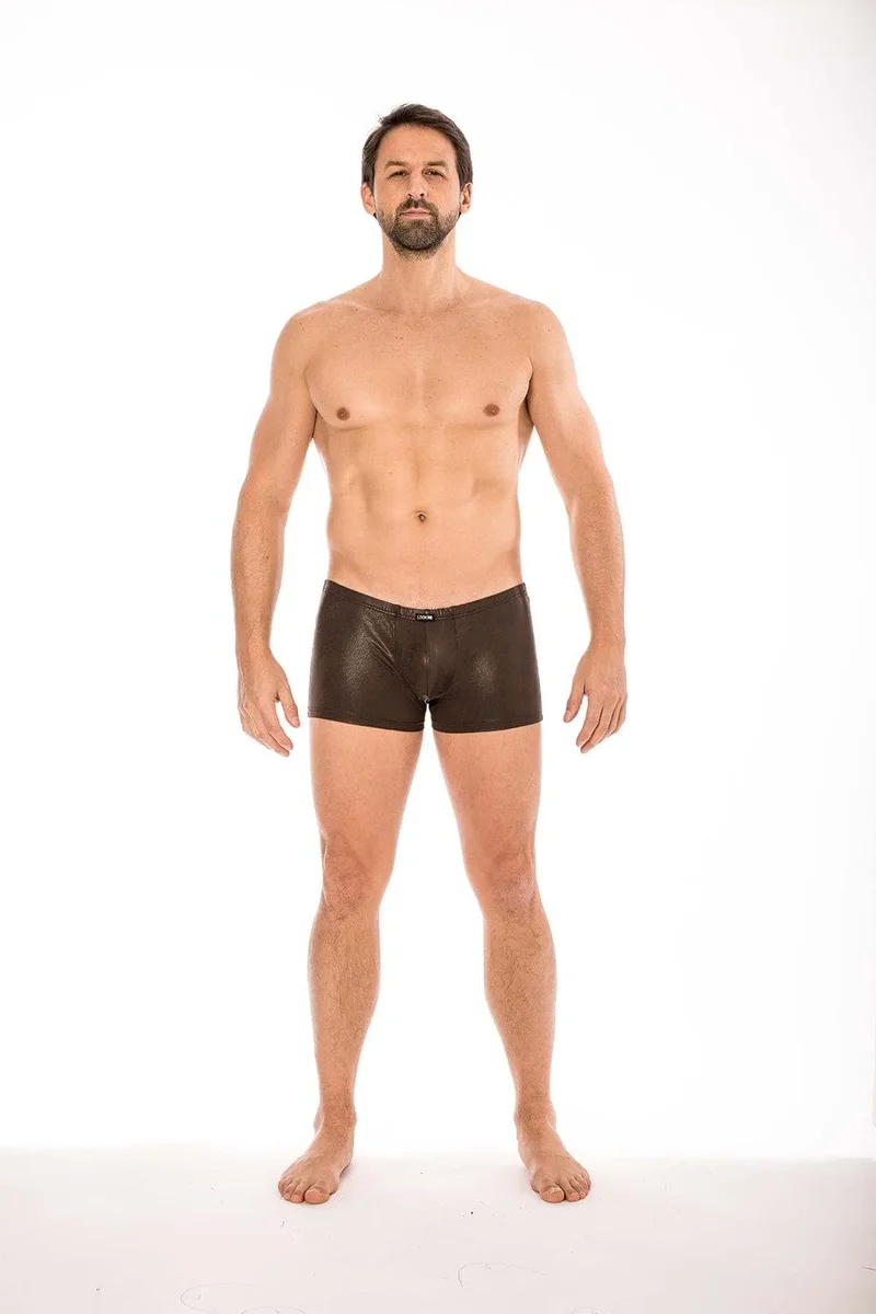 boxer noir simili cuir effet mouillé sensuel rock viril confortable souple extensible ajusté maintien durable polyester élasthanne élégant